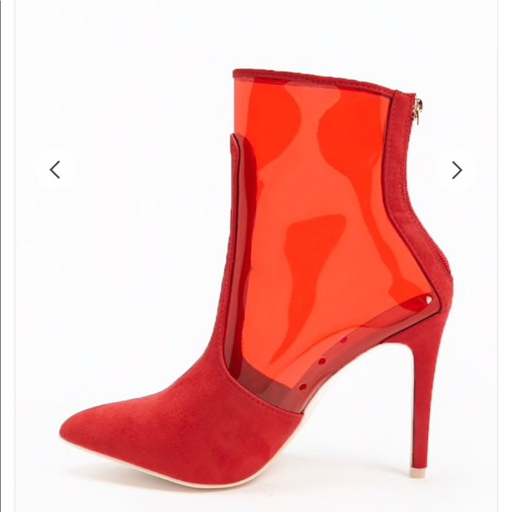 Red clear boots.